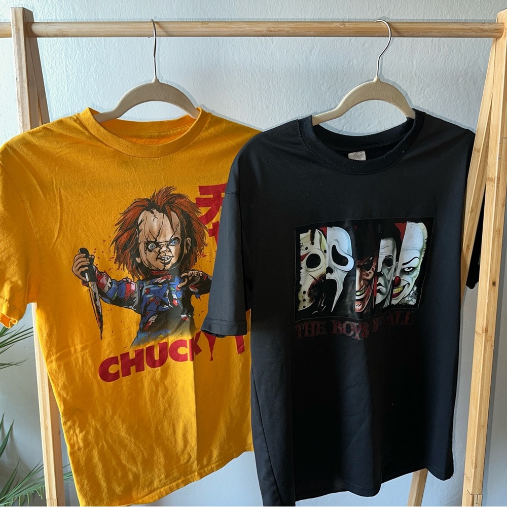 Yellow and Black Short Sleeve Tees with Graphic Prints